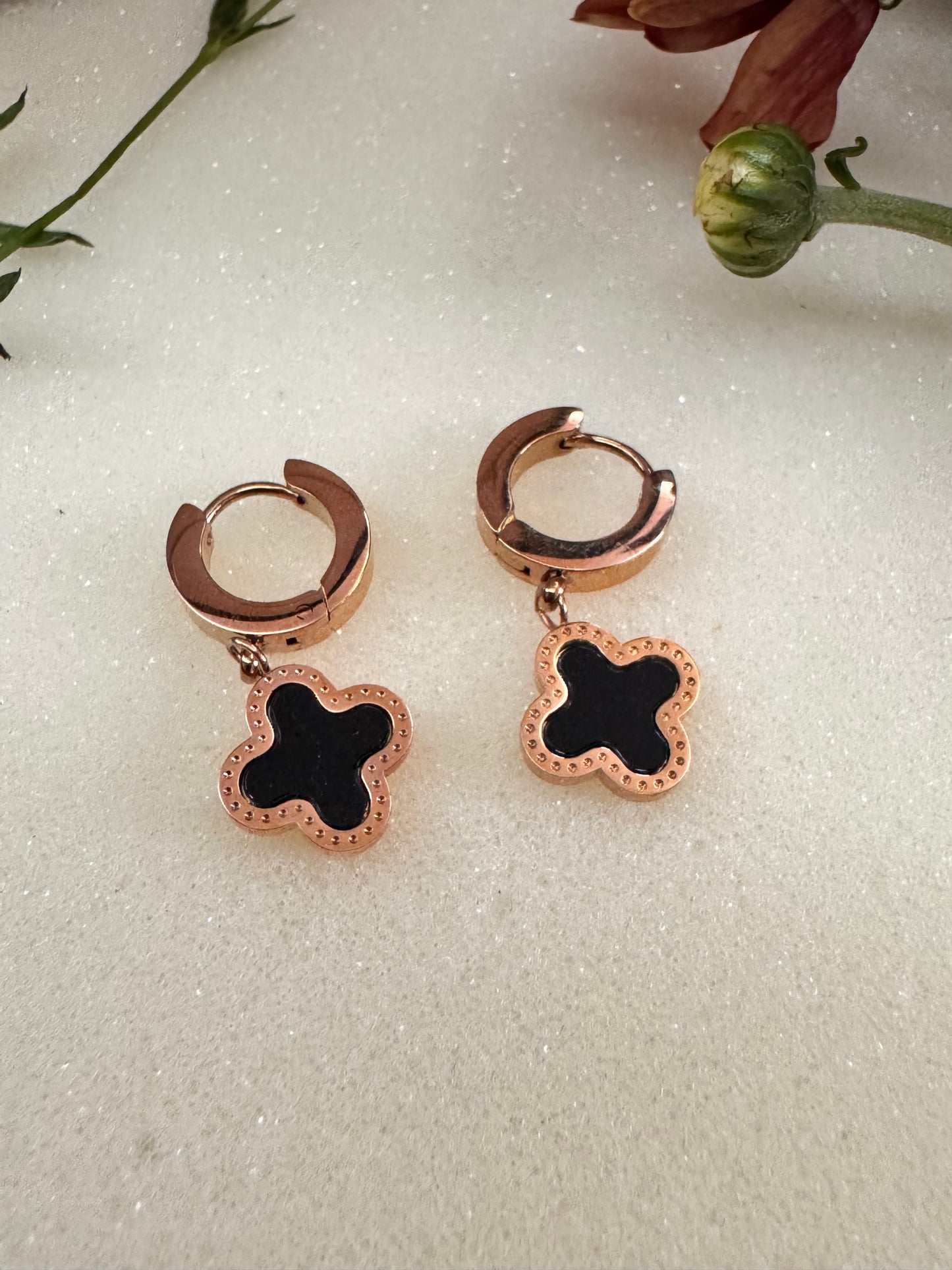 Midnight Bloom Clover Drops Erica Jewelry India Dainty Everyday Minimal Gold Silver Jewelry
