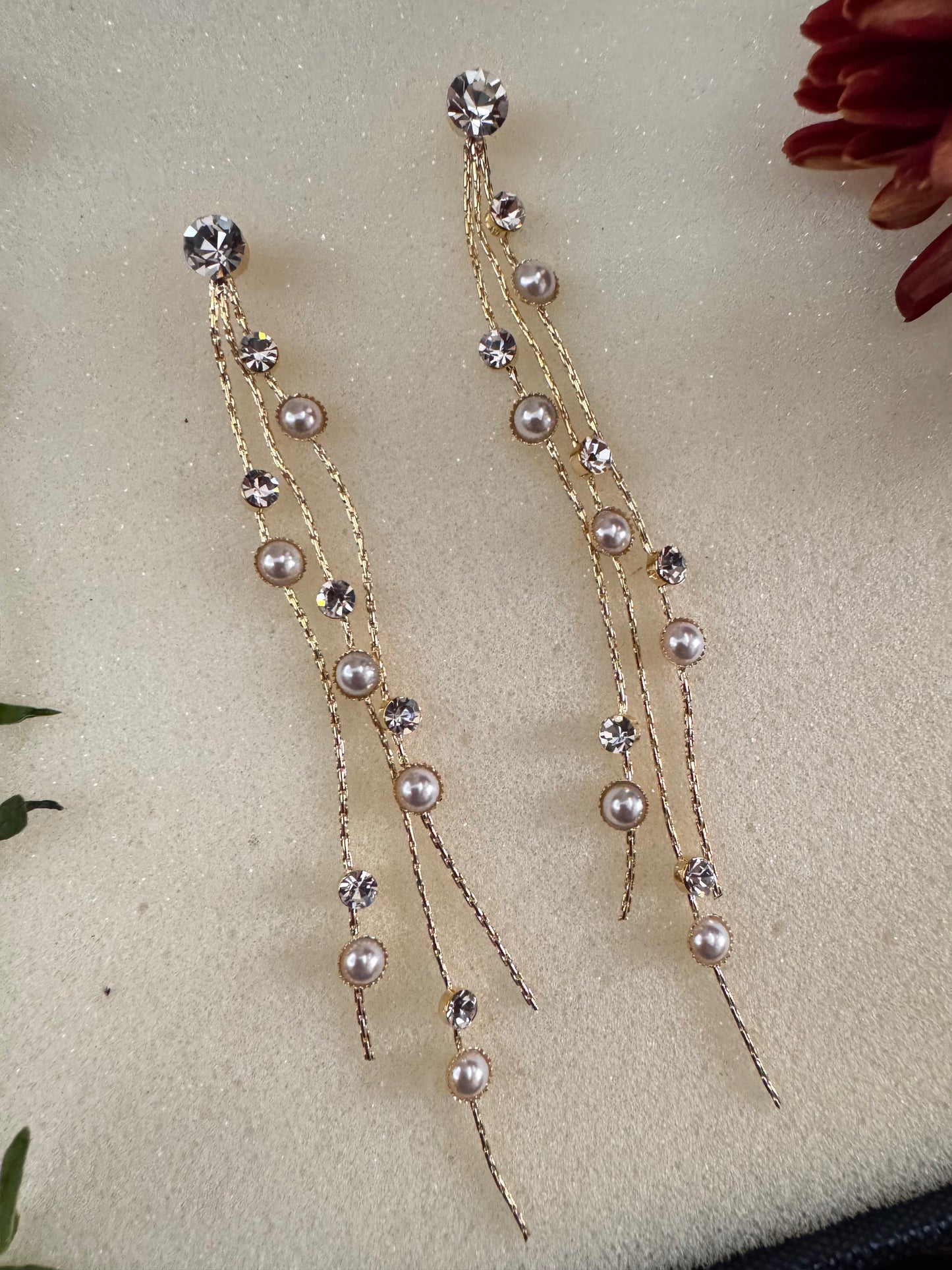 Delicate pearl and crystal earrings Erica Jewelry India Dainty Everyday Minimal Gold Silver Jewelry