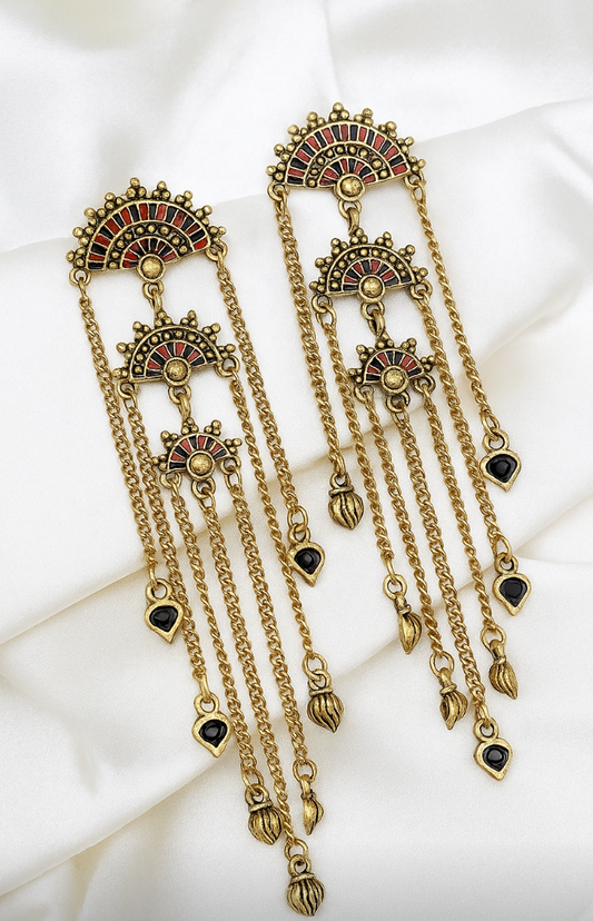 Antique Gold Mandala Tassel Earrings