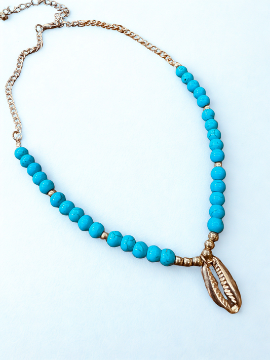 Turquoise Cowrie Charm Necklace