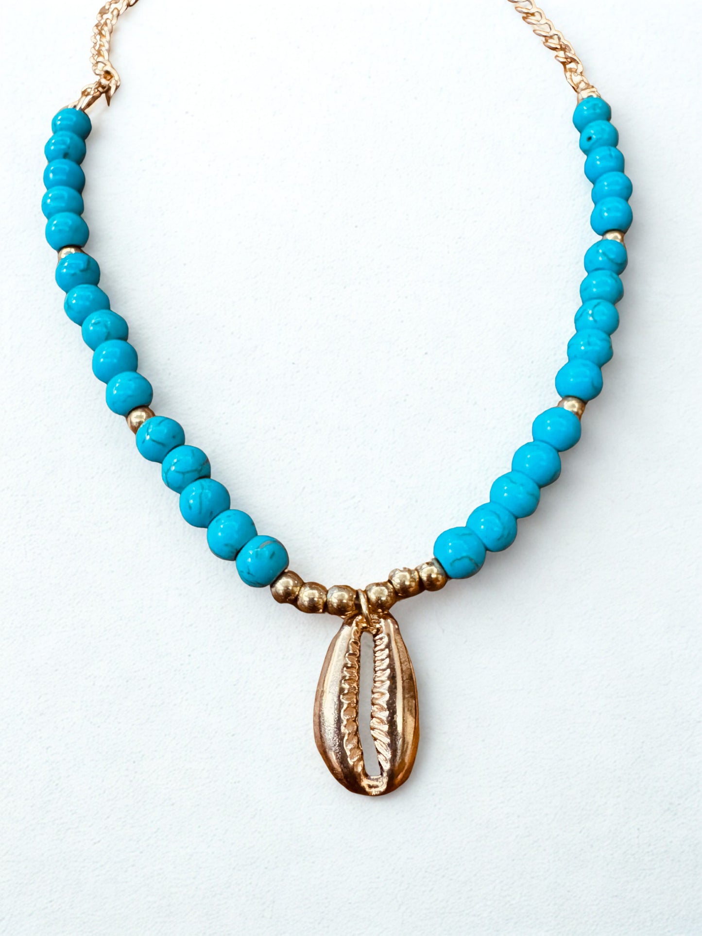 Turquoise Cowrie Charm Necklace
