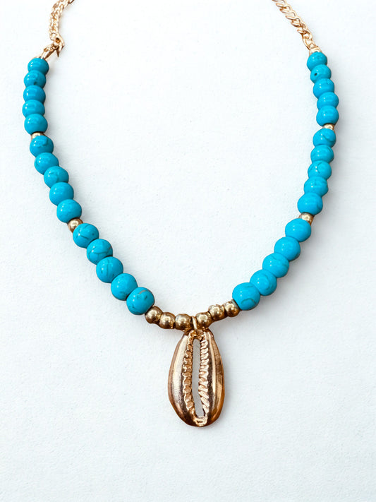 Turquoise Cowrie Charm Necklace