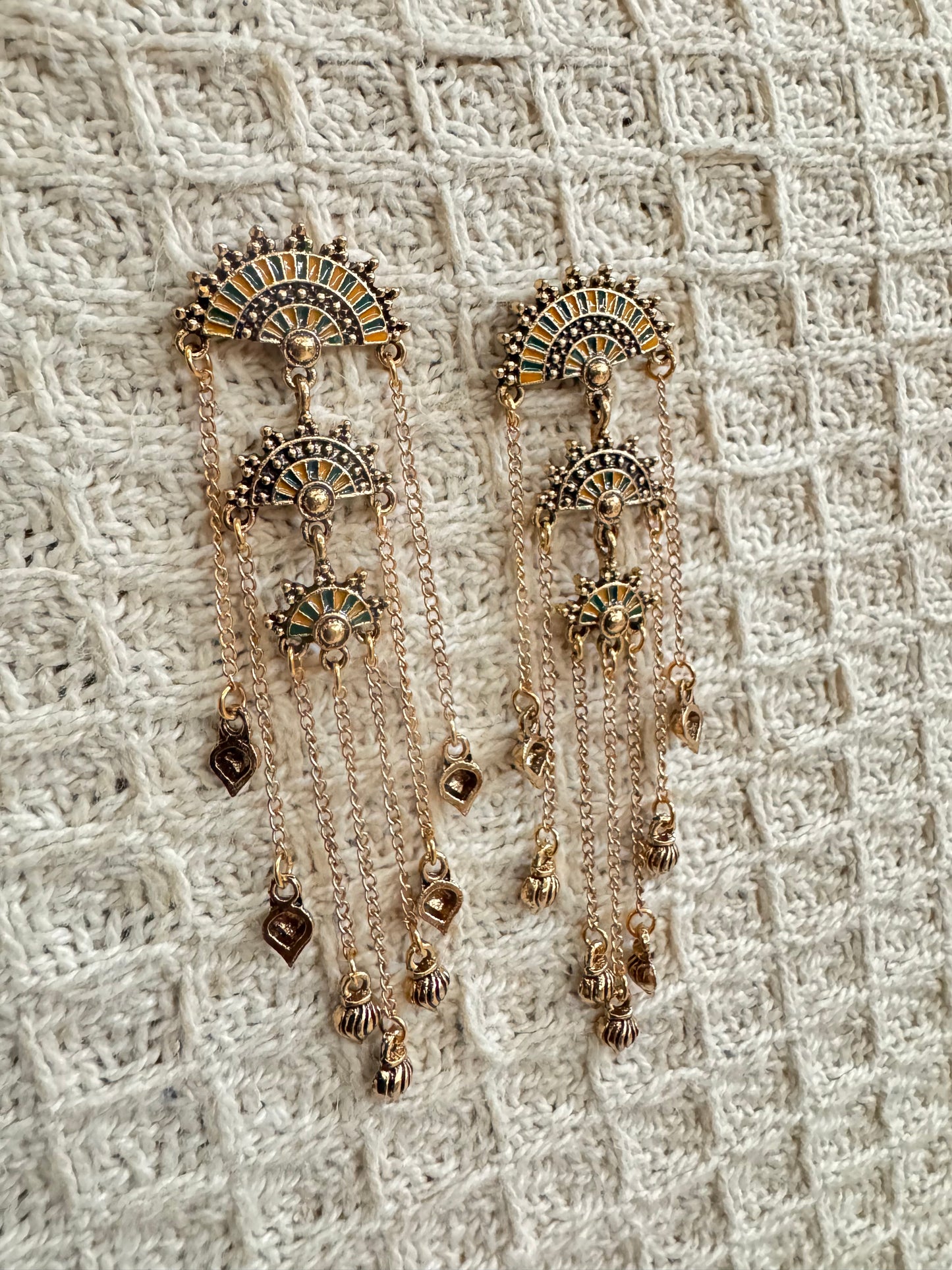 Antique Gold Mandala Tassel Earrings