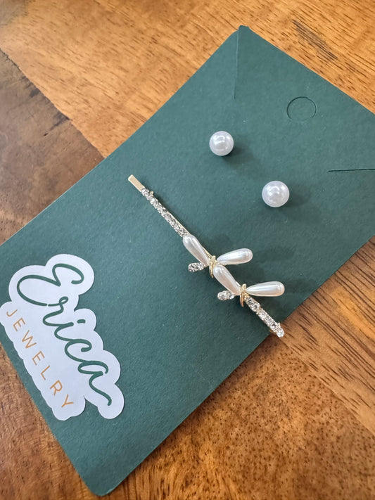 Pearl Blossom Hairpin & Stud Set