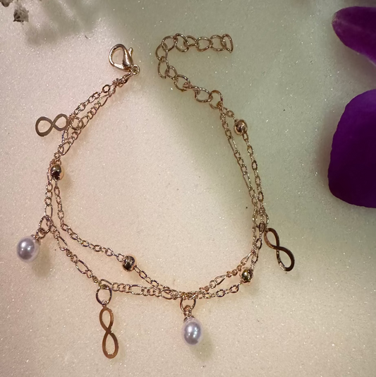 Infinity Pearl Layered Bracelet  Erica Jewelry India Dainty Everyday Minimal  Gold Silver Jewelry
