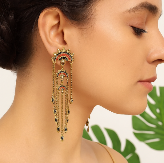 Antique Gold Mandala Tassel Earrings