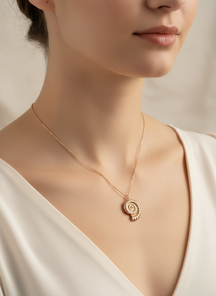 Nautilus Shell Pendant Necklace 
Elegant, dainty and minimal jewelry perfect for everyday wear. Handcrafted gold and silver jewelry from Erica Jewelry India collection.
