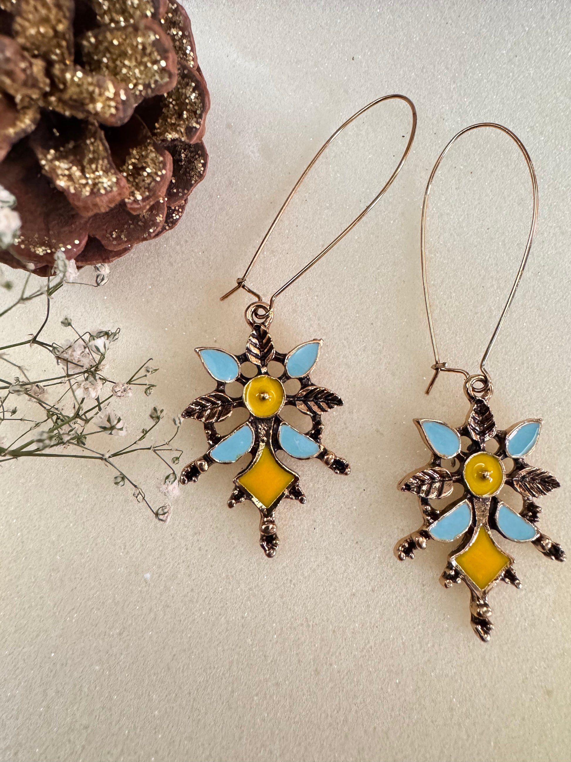 Ndebele_Motif_Danglers_ Elegant, dainty and minimal earrings perfect for everyday wear. Handcrafted gold and silver jewelry from Erica Jewelry India collection.
