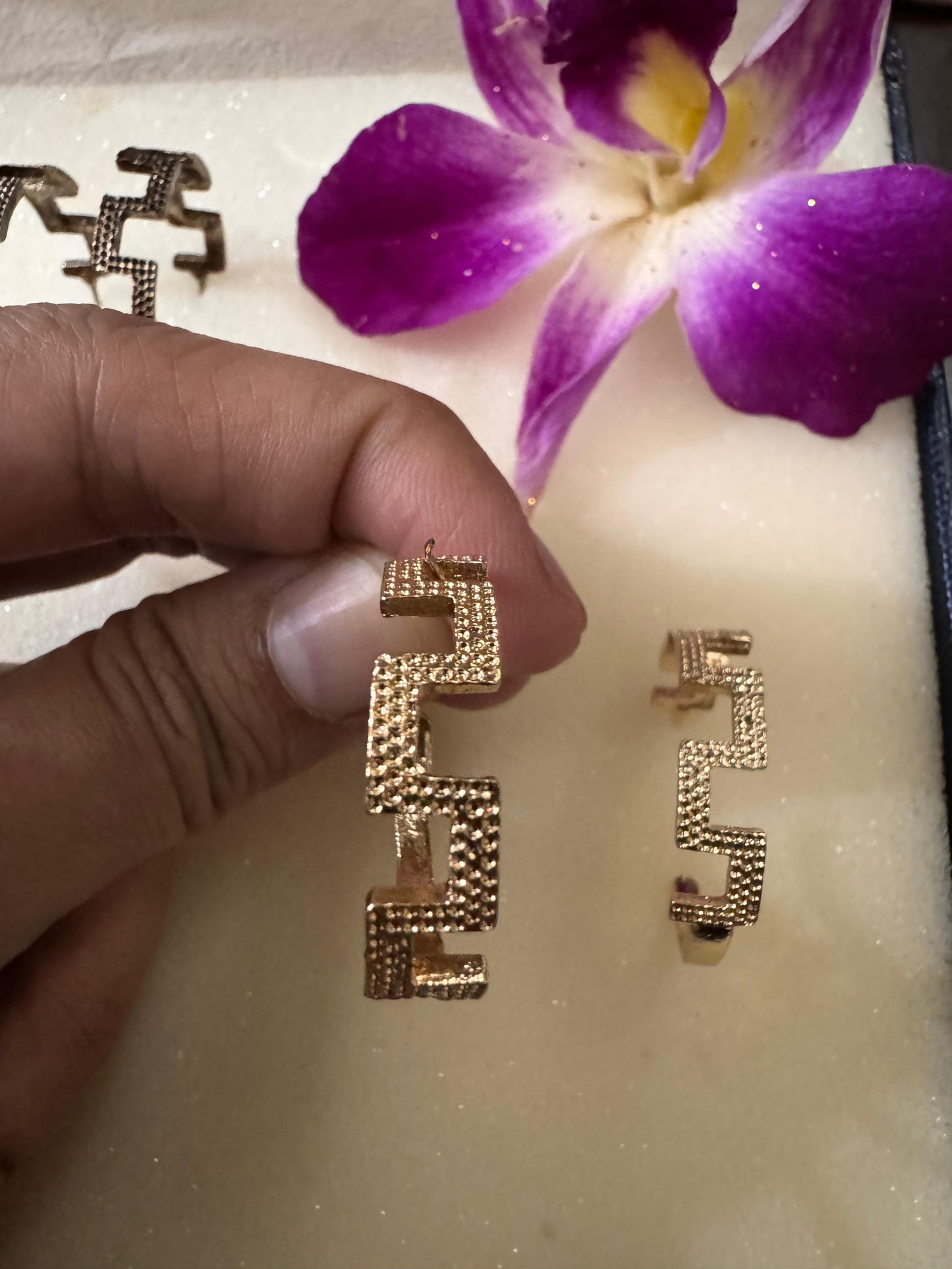 Antique Gold Jagged Hoops